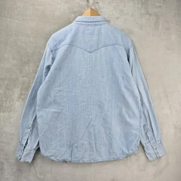 Levis Western Pearl Snap Denim Shirt Mens XXL Blue Cotton Long Sleeve Cowboy - Picture 10 of 12